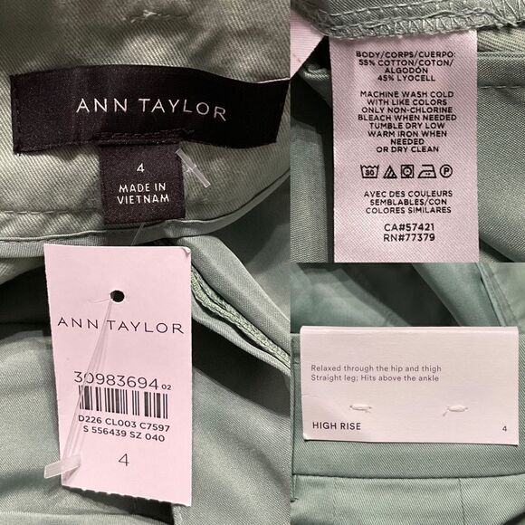 Ann Taylor Light Green Straight Leg Cuffed Pants 4 New - Picture 5 of 6